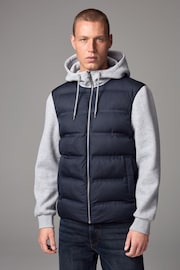 Blue/Grey Jersey Sleeve Puffer Jacket - Image 1 of 11