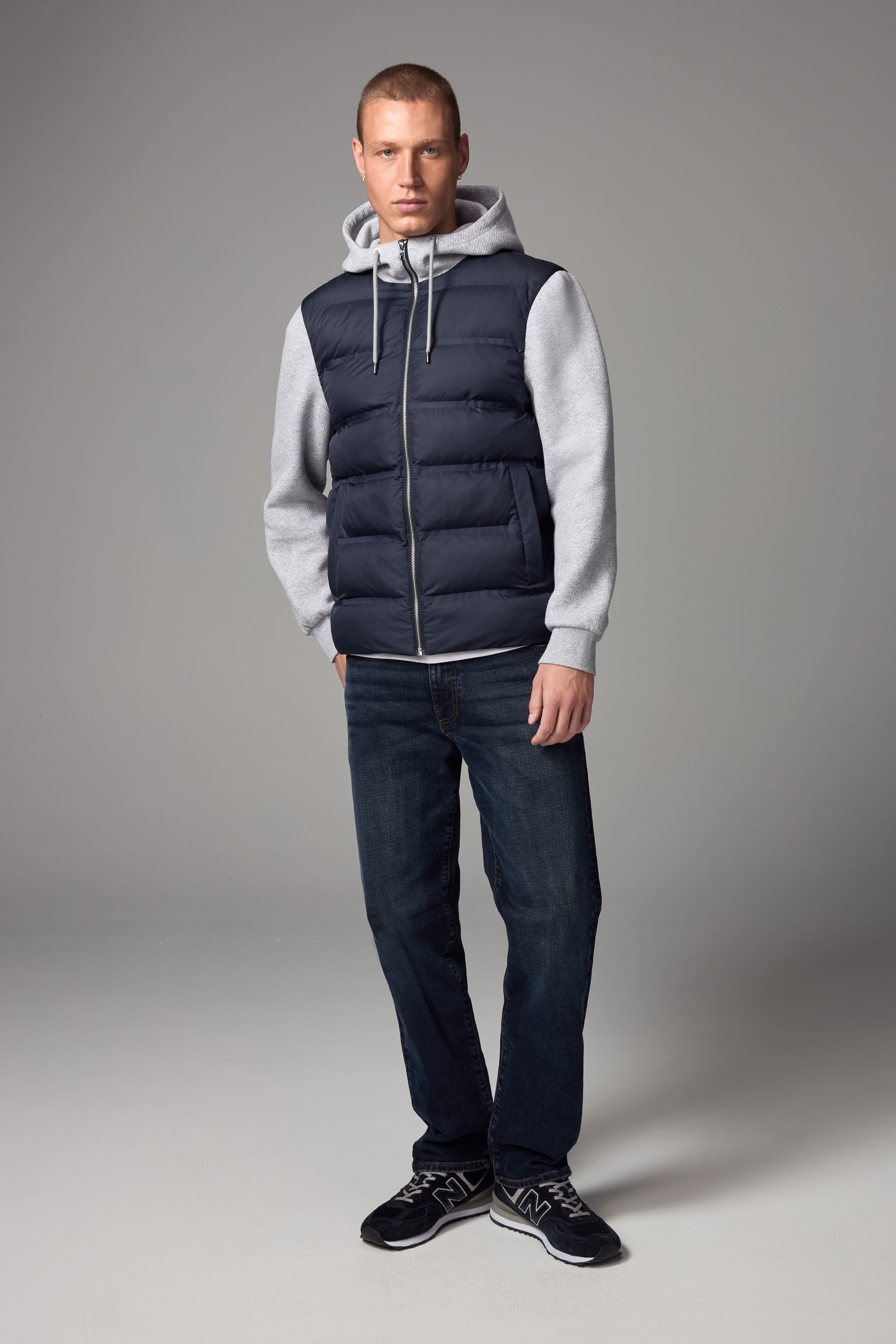 Buy Blue Grey Jersey Sleeve Hybrid Puffer Jacket from Next Oman