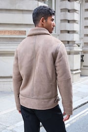 Neutral Faux Shearling Jacket - Image 3 of 9