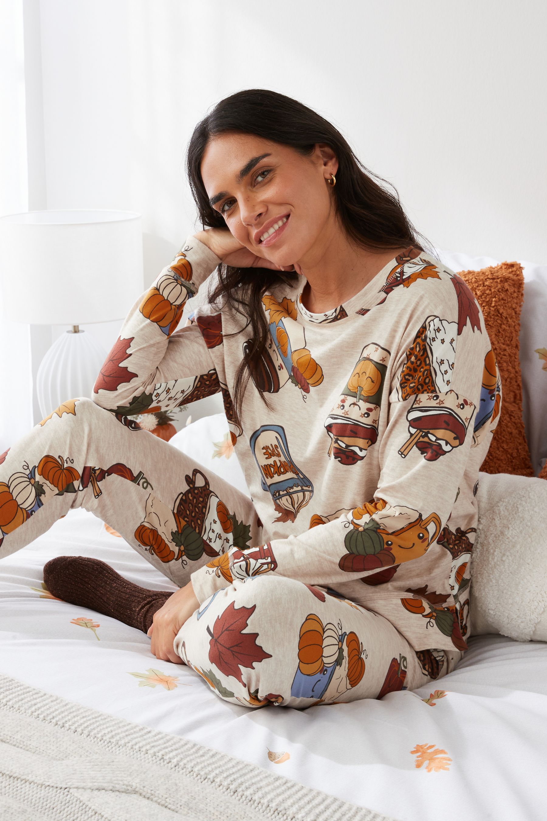 Oatmeal Spice Halloween Cotton Long Sleeve Pyjamas
