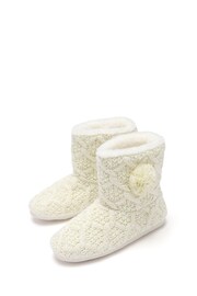 Pour Moi Cream Cable Knit Faux Fur Lined Bootie Slippers - Image 2 of 3