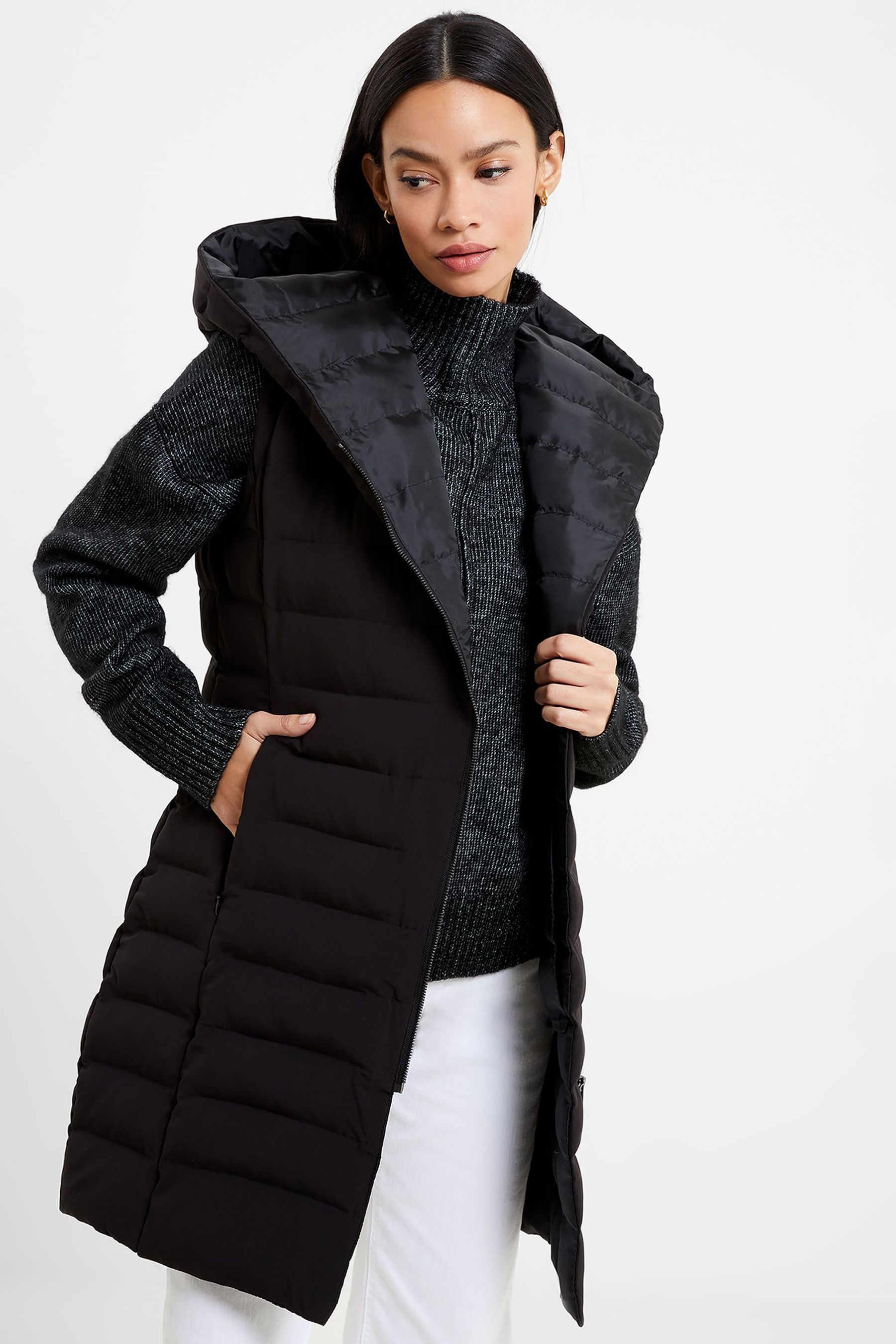 French connection asymmetrical faux fur puffer top