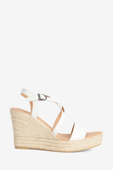 Barbour® White Lucia Leather Espadrille Wedge Sandals