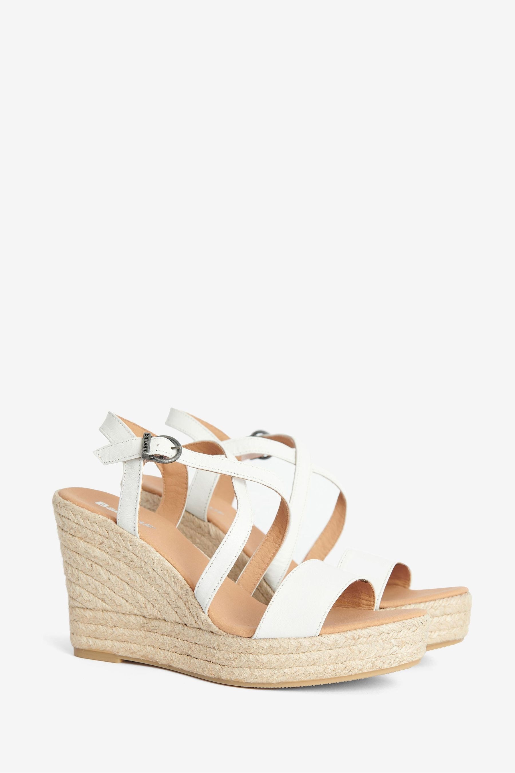 Buy Barbour White Lucia Leather Espadrille Wedge Sandals from the