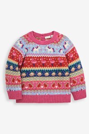 JoJo Maman Bébé Multi Girls' Unicorn Fair Isle Jumper - Image 1 of 2