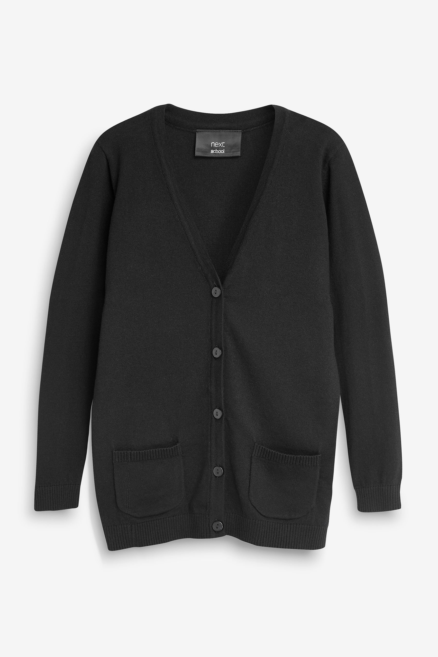 Black Cotton Rich Longer Length V Neck School Cardigan 3 18yrs