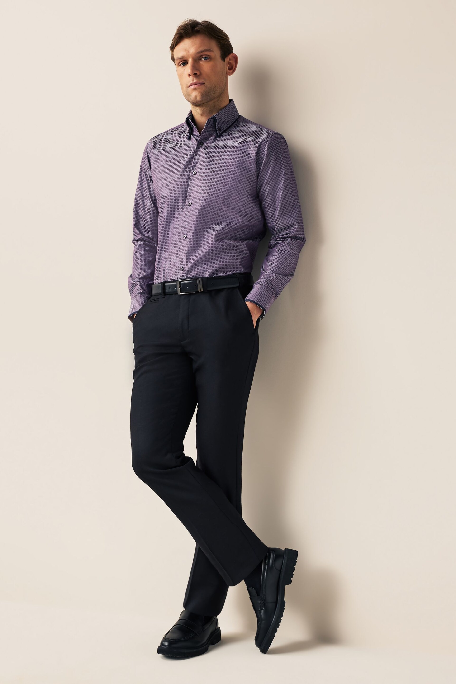 Purple Double Collar Regular Fit Trimmed Formal Shirt - Image 2 of 8