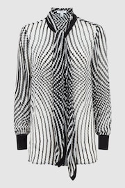 Reiss Black/White Gabbi Check Tie Neck Blouse - Image 2 of 5