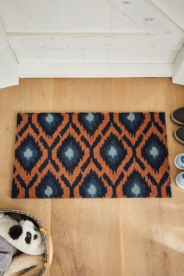 Blue Ikat Print Doormat