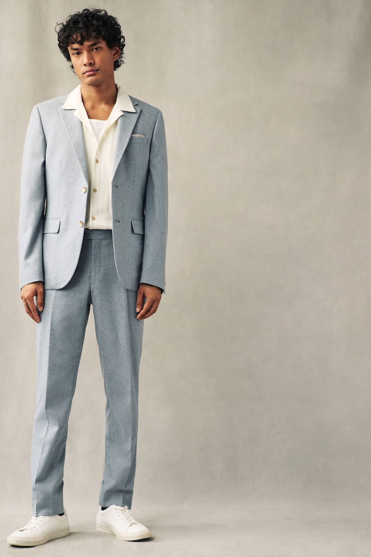 Light Blue Slim Fit Wool Donegal Suit: Jacket - Image 2 of 12