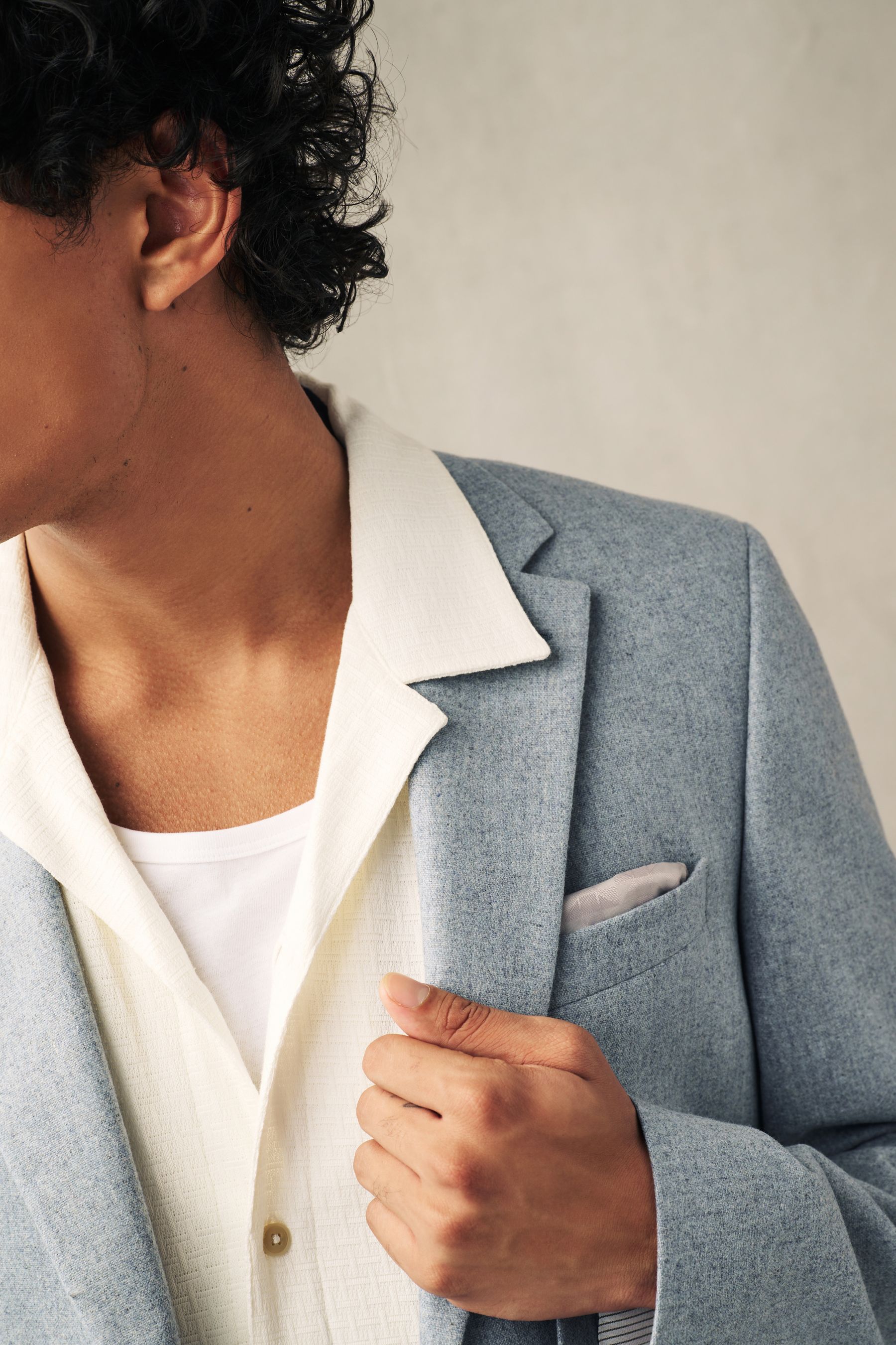 Light Blue Slim Fit Wool Donegal Suit Jacket