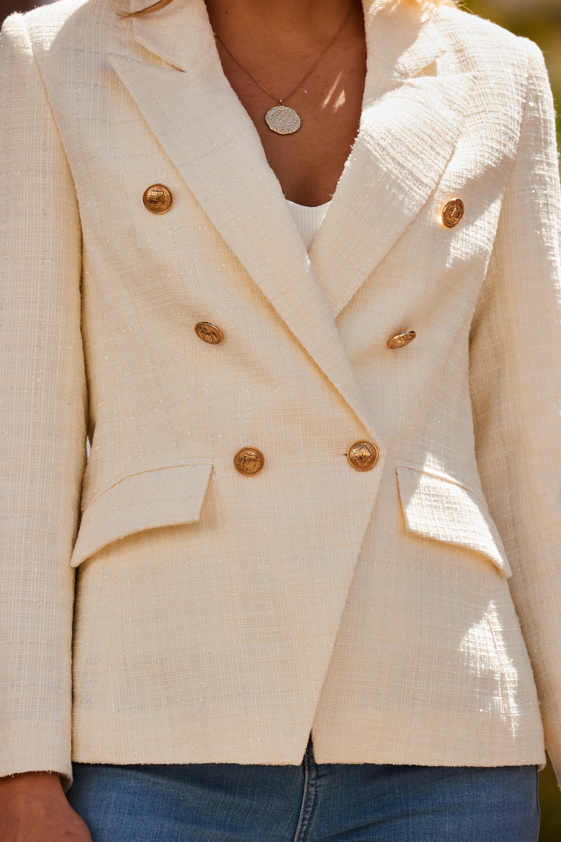Buy Sosandar Cream Boucle Military Blazer from Next Canada
