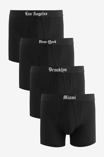 Black City Names Waistband 4 pack A-Front Boxers