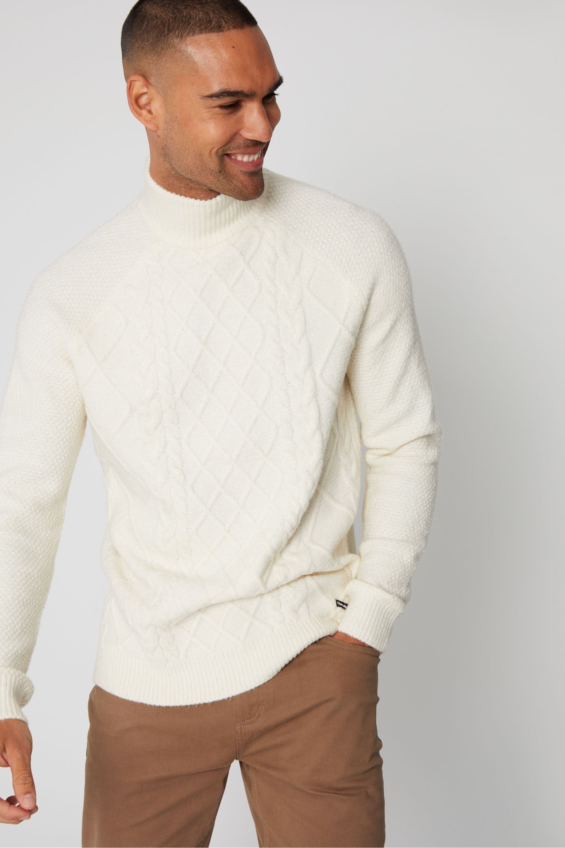 Mens cream shop polo neck jumper