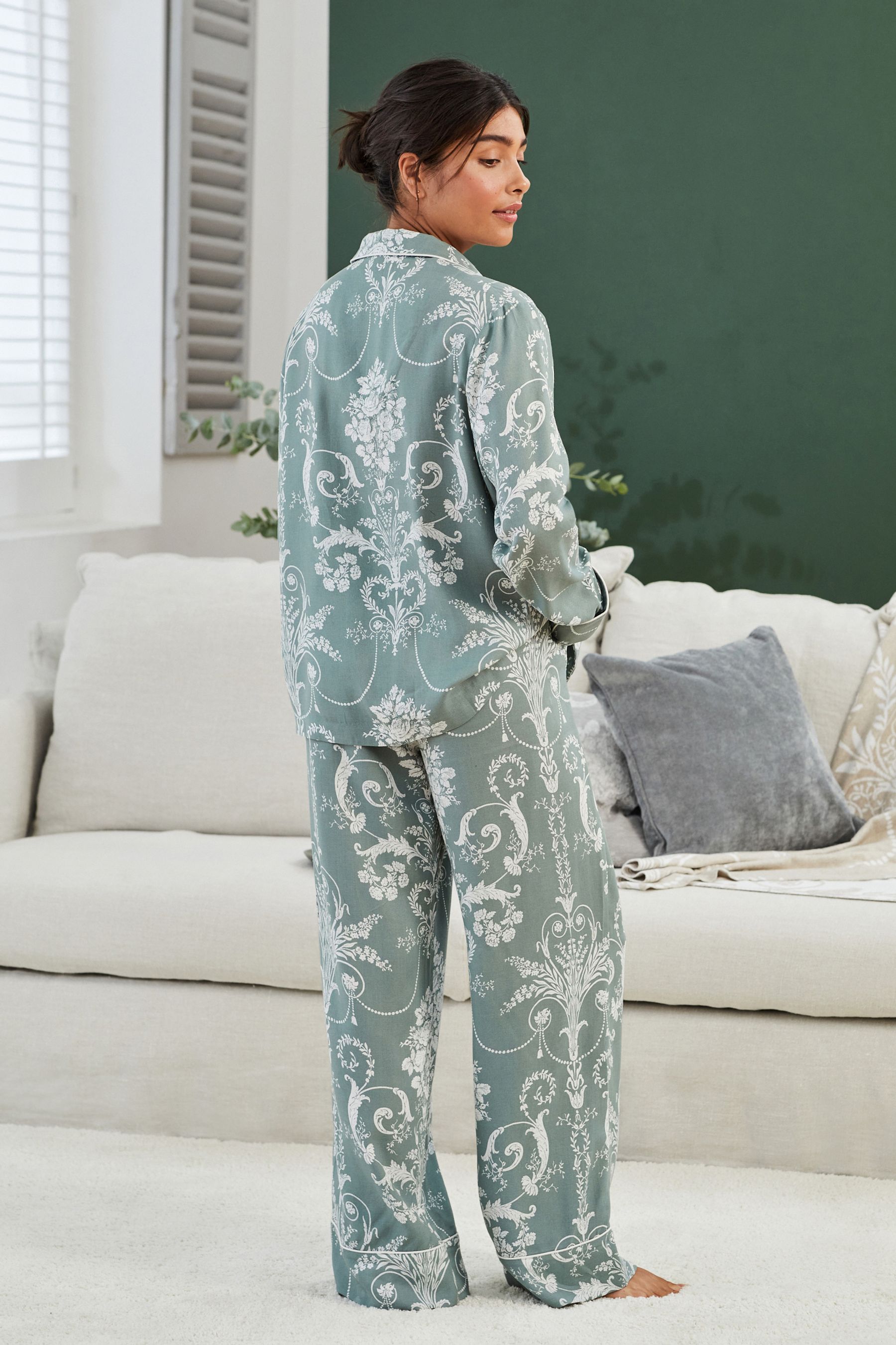 Buy Laura Ashley Green Button Through Pyjamas Set from the Next UK online shop