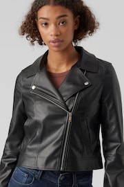 VERO MODA Black Cropped Faux Leather Biker Jacket - Image 4 of 5
