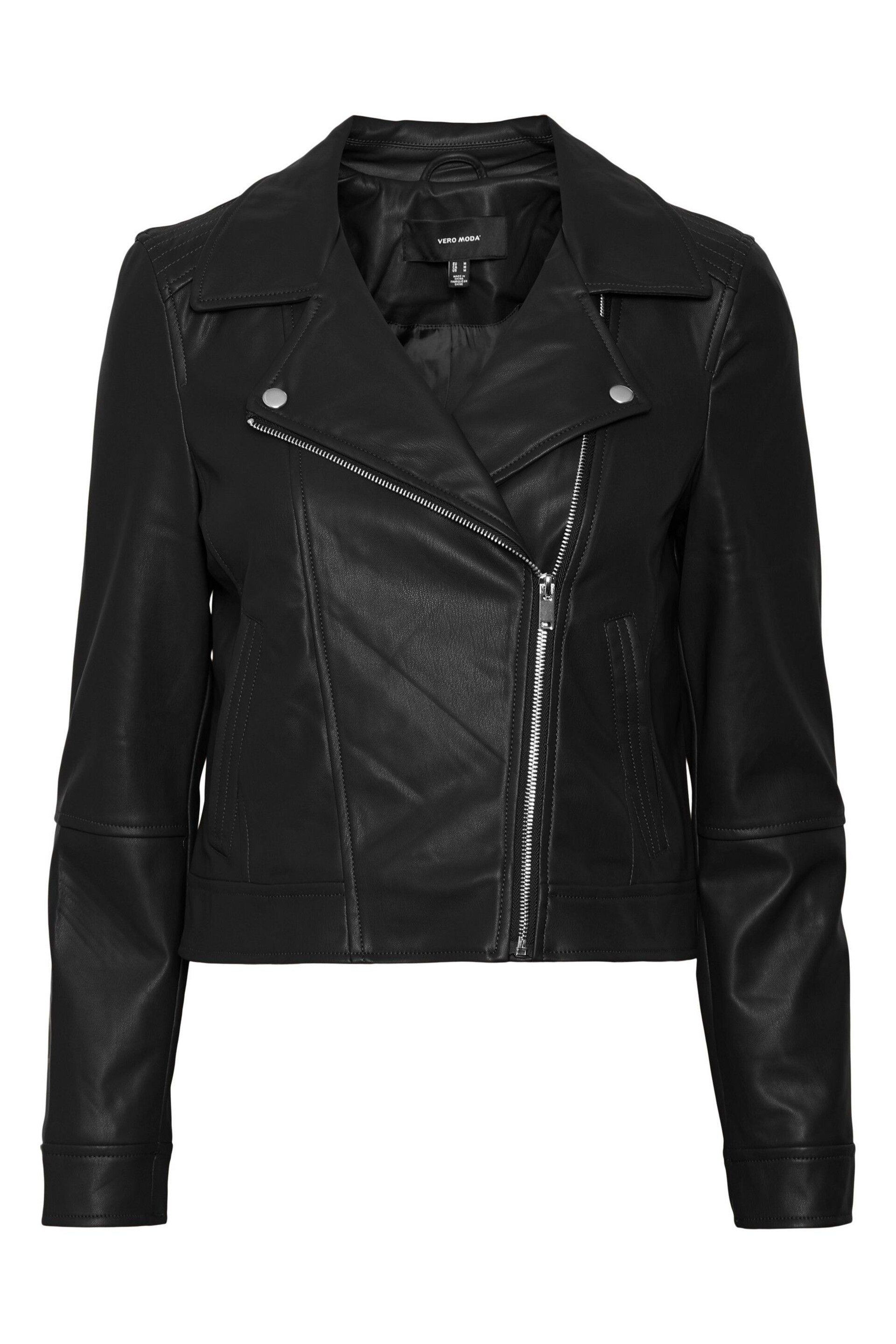 VERO MODA Black Cropped Faux Leather Biker Jacket - Image 5 of 5