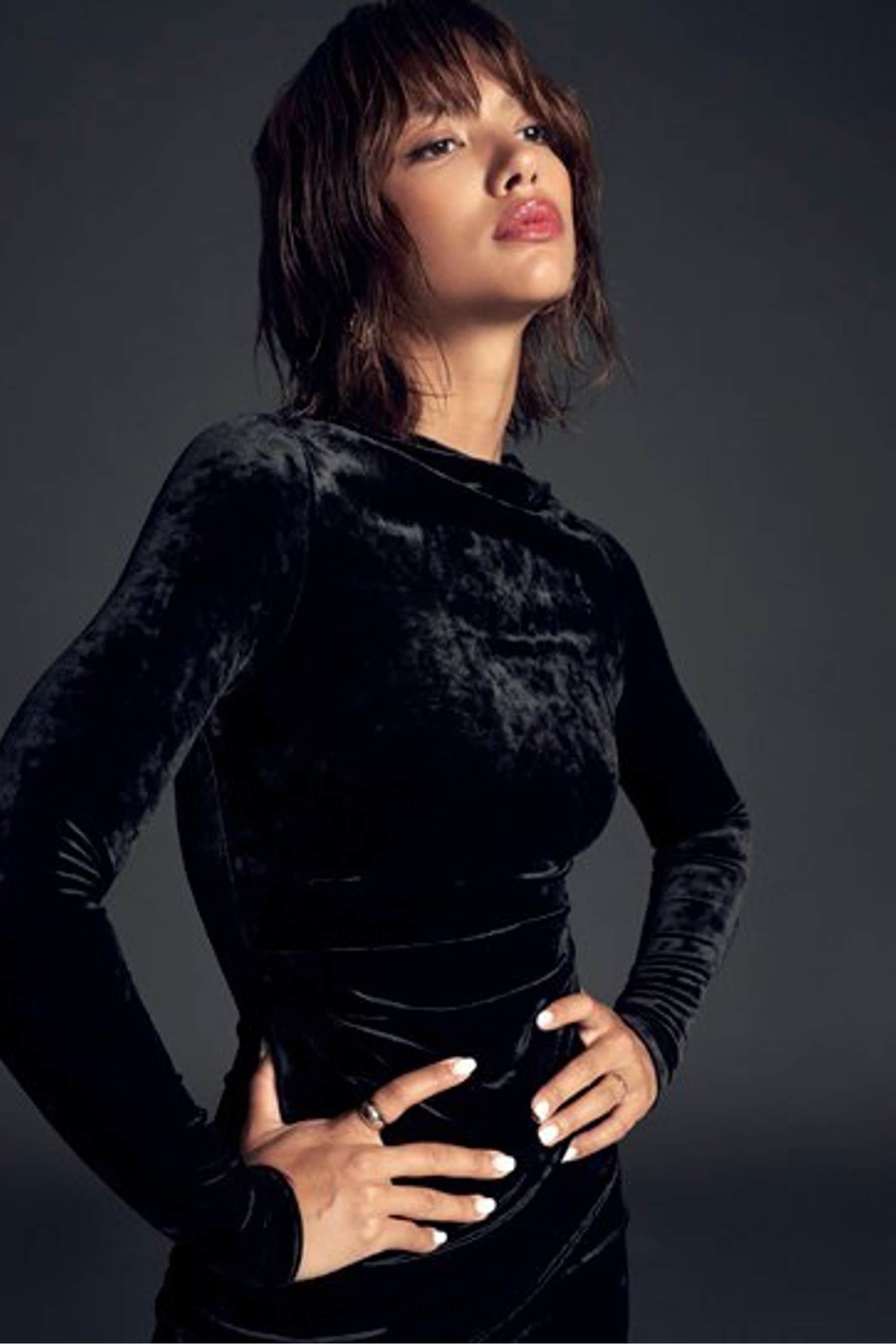 Superdry Black 100 Cotton Velvet Long Sleeved Mini Dress
