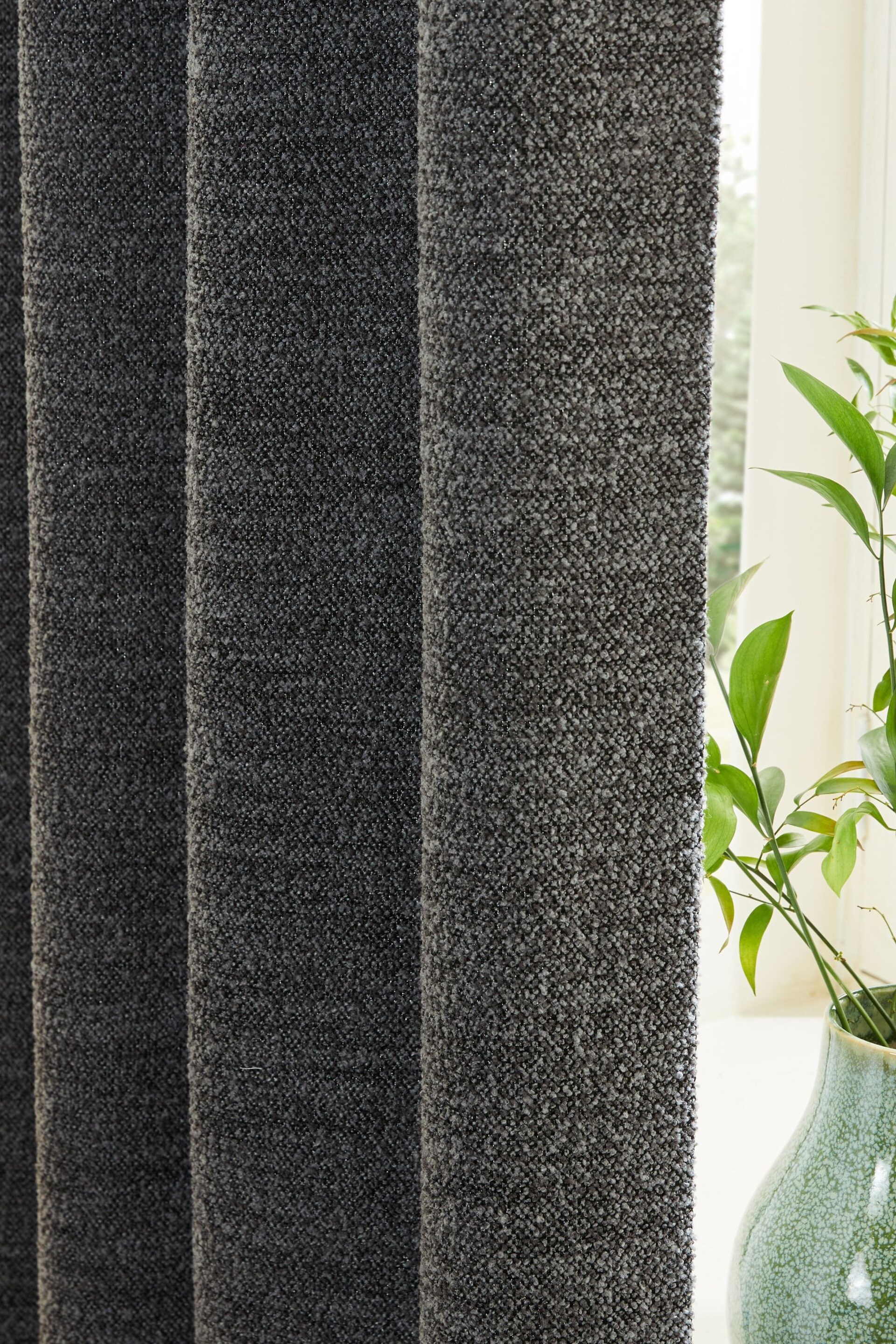 Charcoal Grey Bouclé Textured Lined Curtains - Image 3 of 6