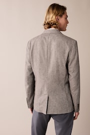 Brown Slim Fit Textured Linen Blend Blazer - Image 3 of 11