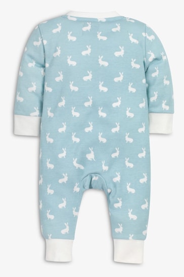 The Little Tailor Baby Front Zip Easter Bunny Print Soft Cotton Sleepsuit