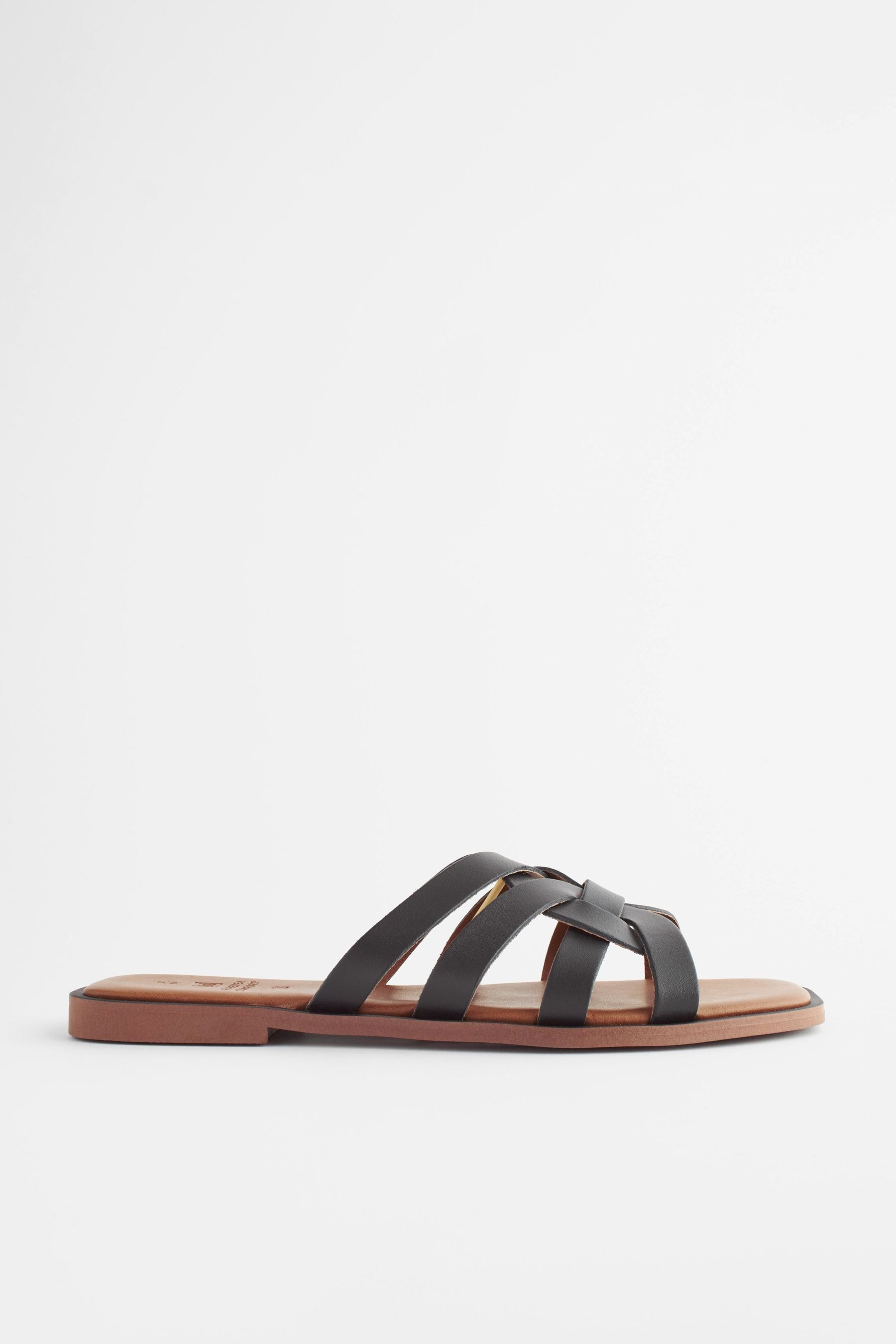 Black Regular Wide Fit Forever Comfort Leather Lattice Mules Sandals