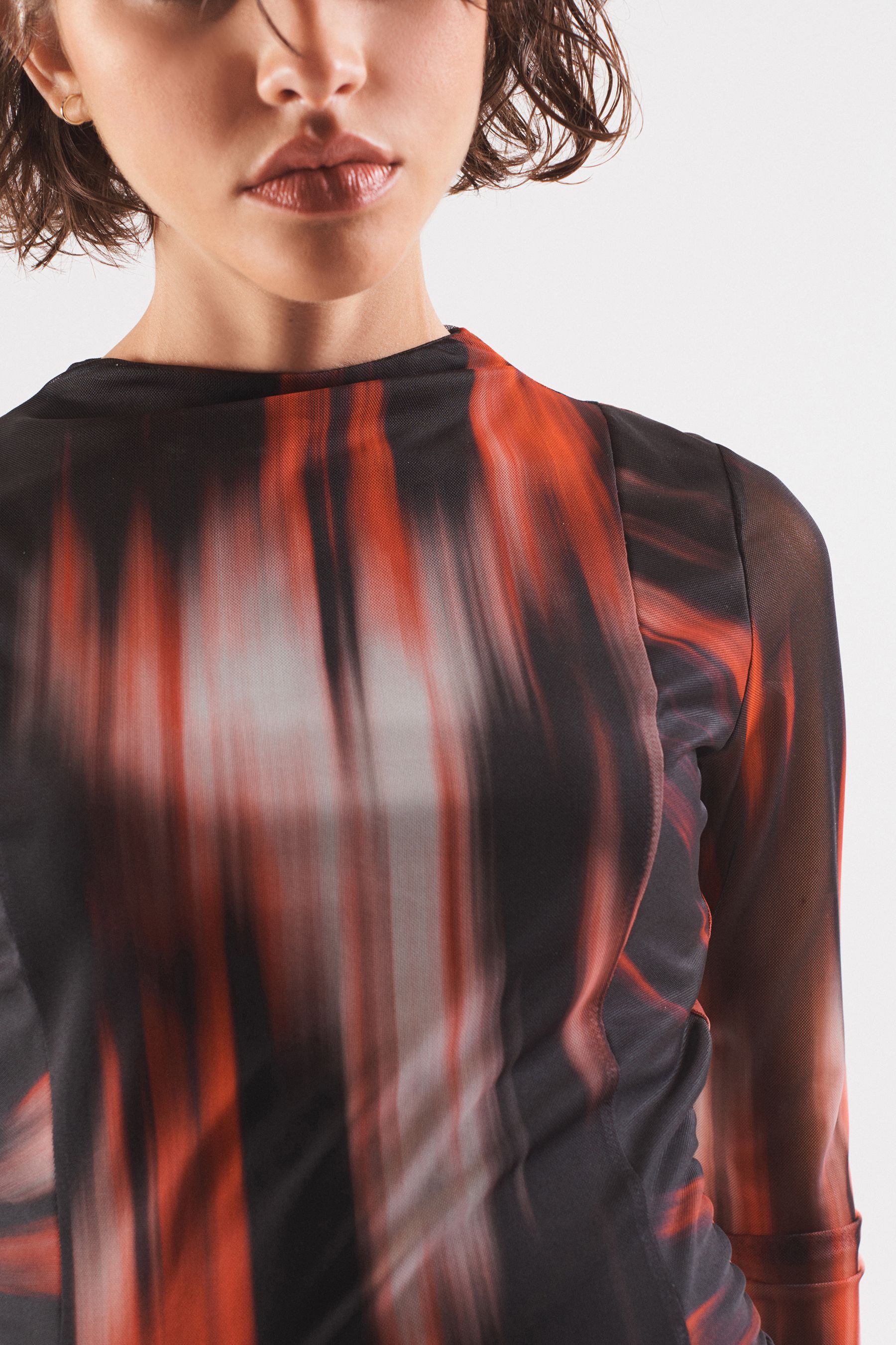 Buy Red and Black Smudge Print Long Sleeve Mesh Midi Dress from Next Luxembourg