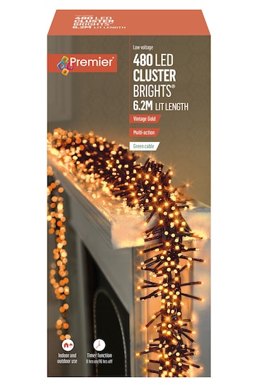 Premier Decorations Ltd Gold LED Clusters With Timer Christmas Lights