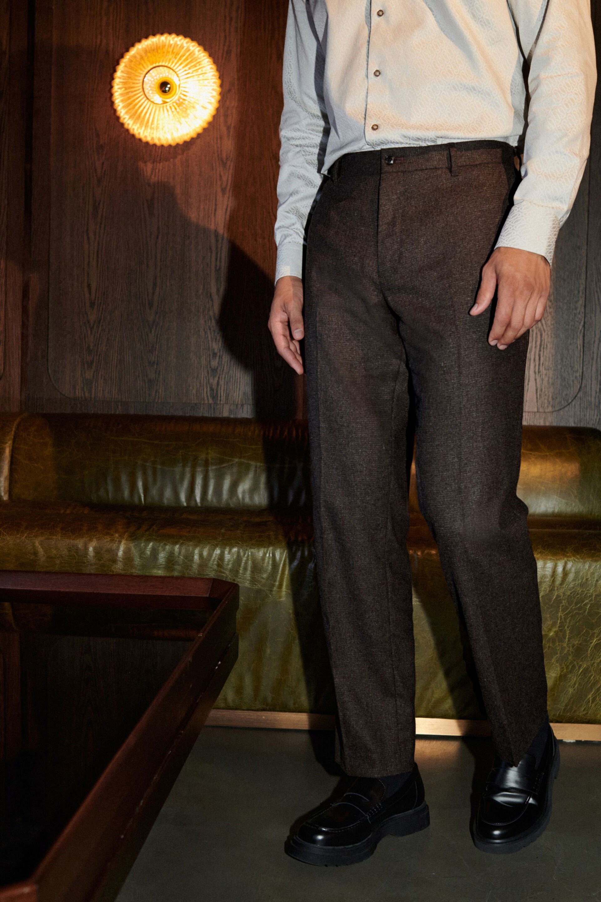 Textured Brown Nova Fides Italian Fabric Trousers With Wool - Image 1 of 8