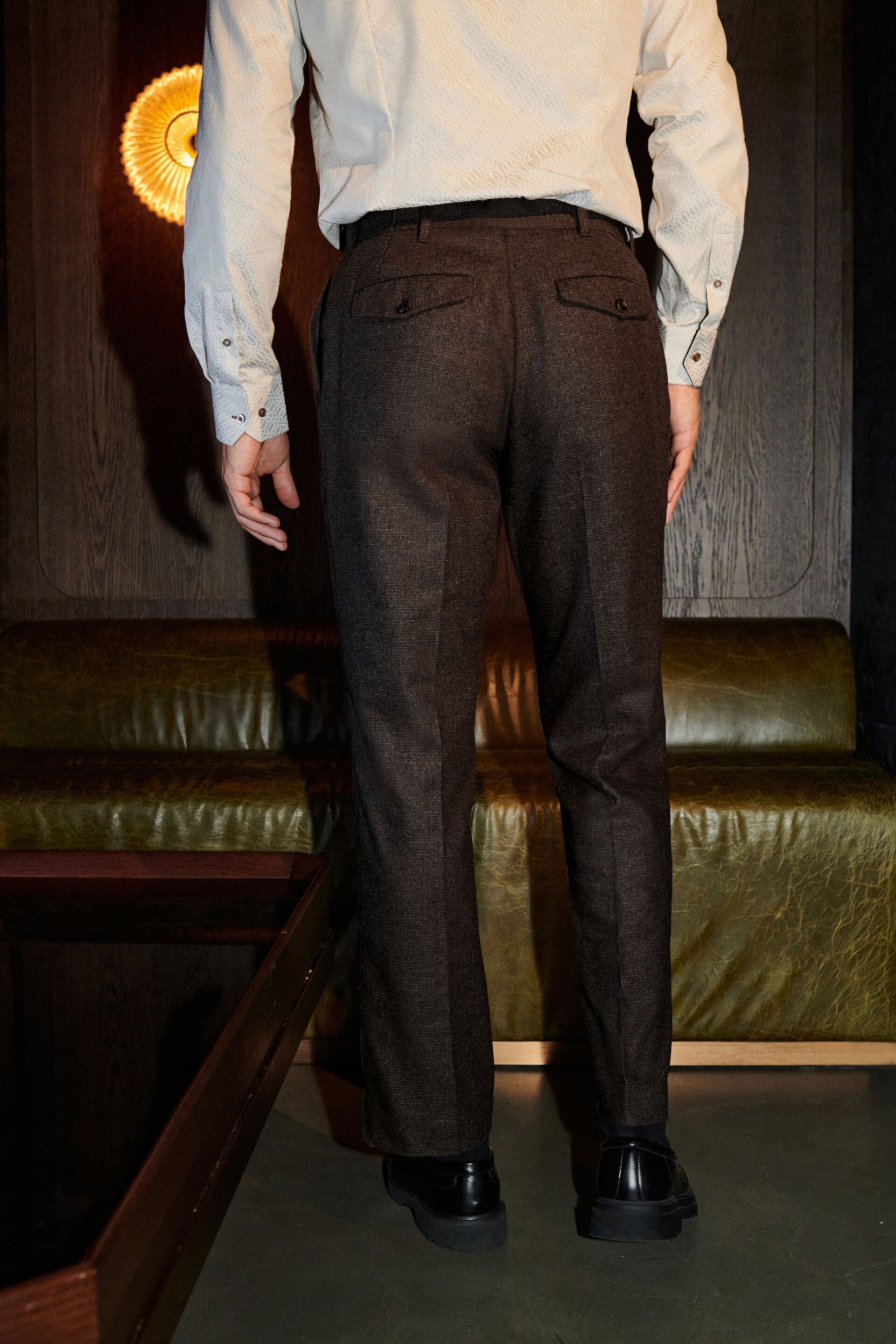 Textured Brown Nova Fides Italian Fabric Trousers With Wool - Image 3 of 8