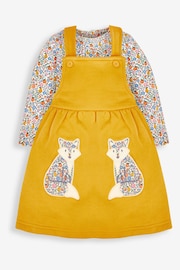 JoJo Maman Bébé Mustard Yellow Fox Girls' 2-Piece Appliqué Pinafore Dress & Top Set - Image 1 of 6