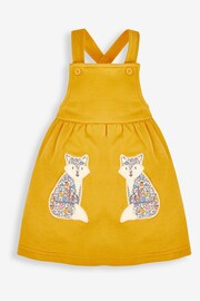 JoJo Maman Bébé Mustard Yellow Fox Girls' 2-Piece Appliqué Pinafore Dress & Top Set - Image 2 of 6