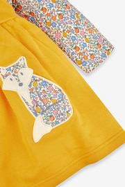 JoJo Maman Bébé Mustard Yellow Fox Girls' 2-Piece Appliqué Pinafore Dress & Top Set - Image 4 of 6