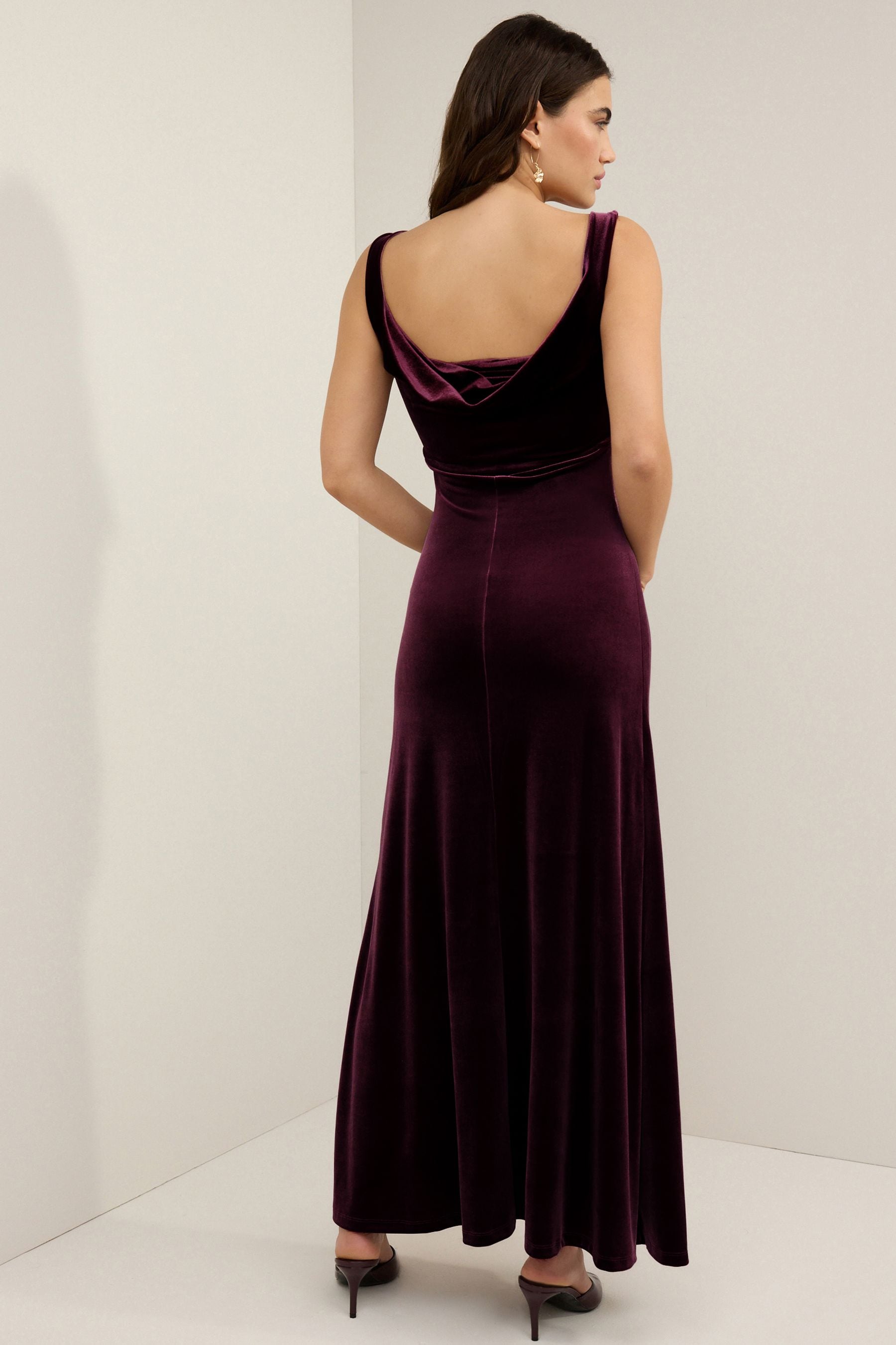 Burgundy Red V Neck Velvet Maxi Dress