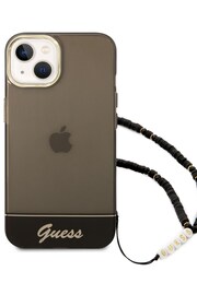 Guess iPhone 14 Plus Pc/Tpu Iml Double Layer Electroplated Camera Outline Translucent Black Case with Strap - Image 1 of 7