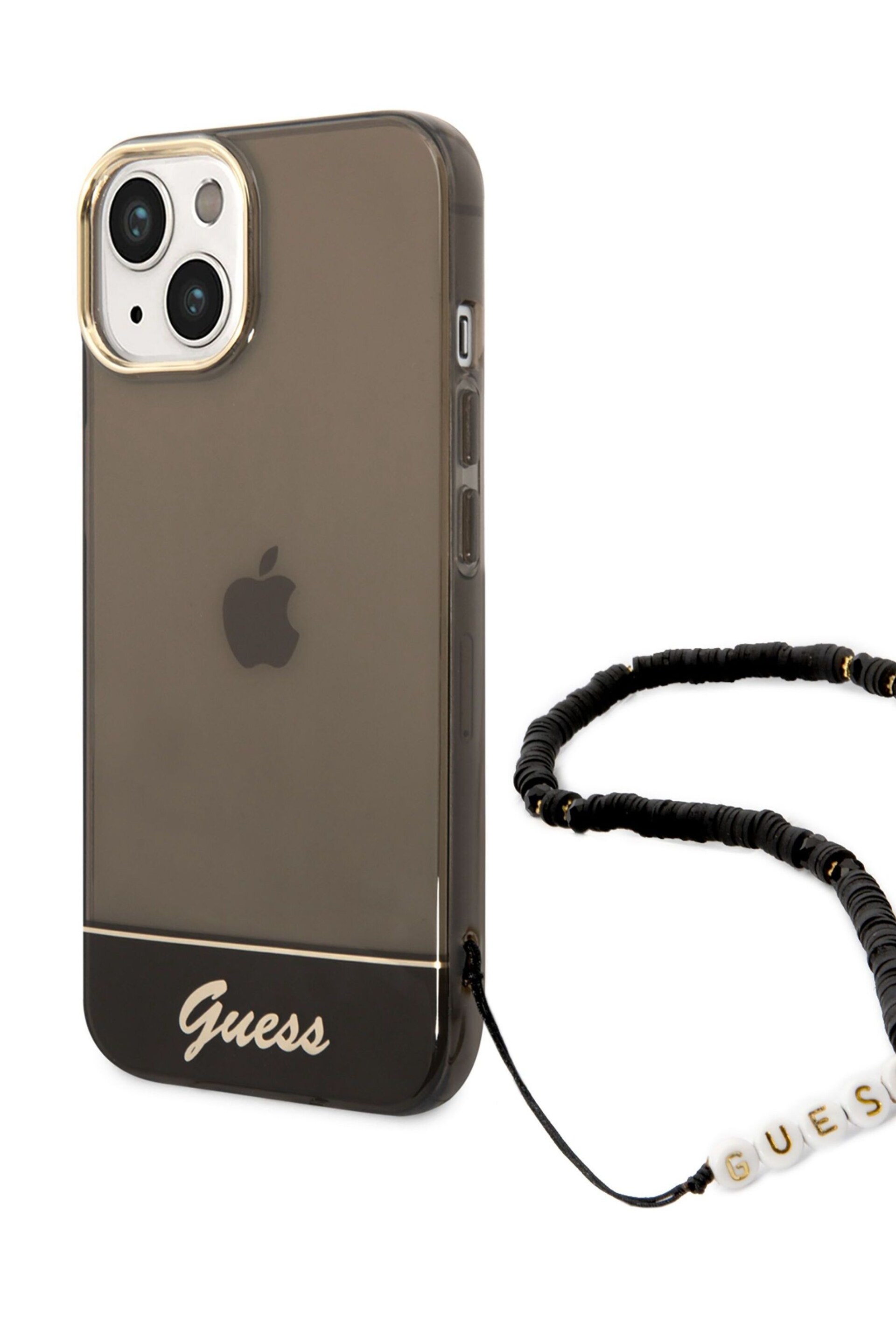 Guess iPhone 14 Plus Pc/Tpu Iml Double Layer Electroplated Camera Outline Translucent Black Case with Strap - Image 3 of 7