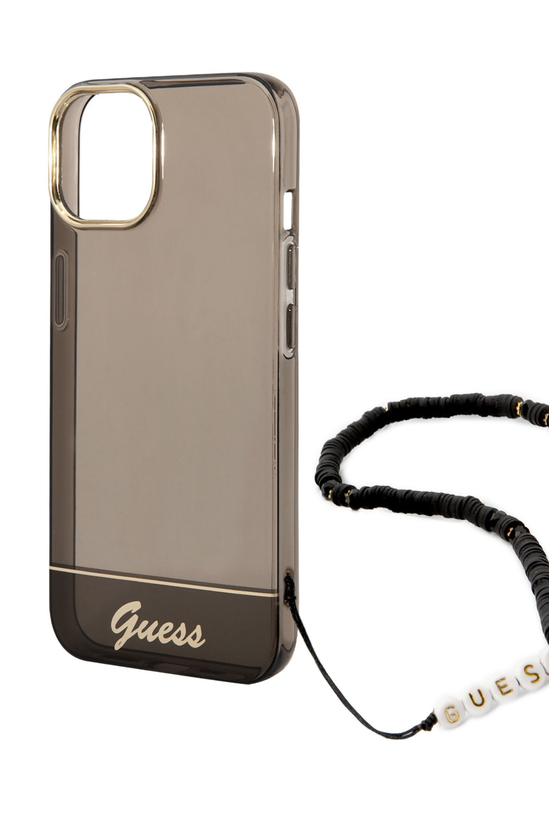 Guess iPhone 14 Plus Pc/Tpu Iml Double Layer Electroplated Camera Outline Translucent Black Case with Strap - Image 4 of 7