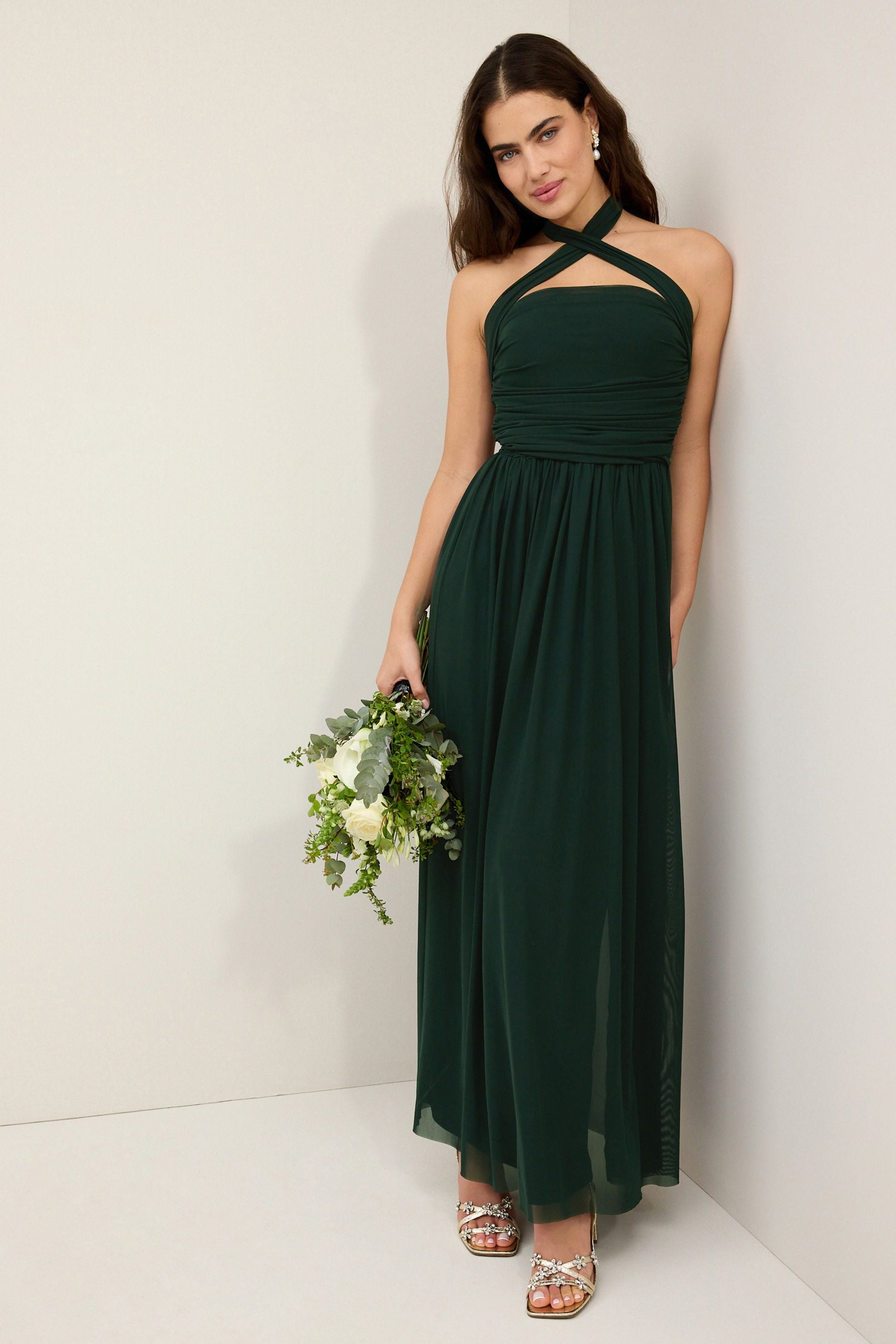 Buy Dark Green Mesh Multiway Bridesmaid Wedding Maxi Dress from Next Austria