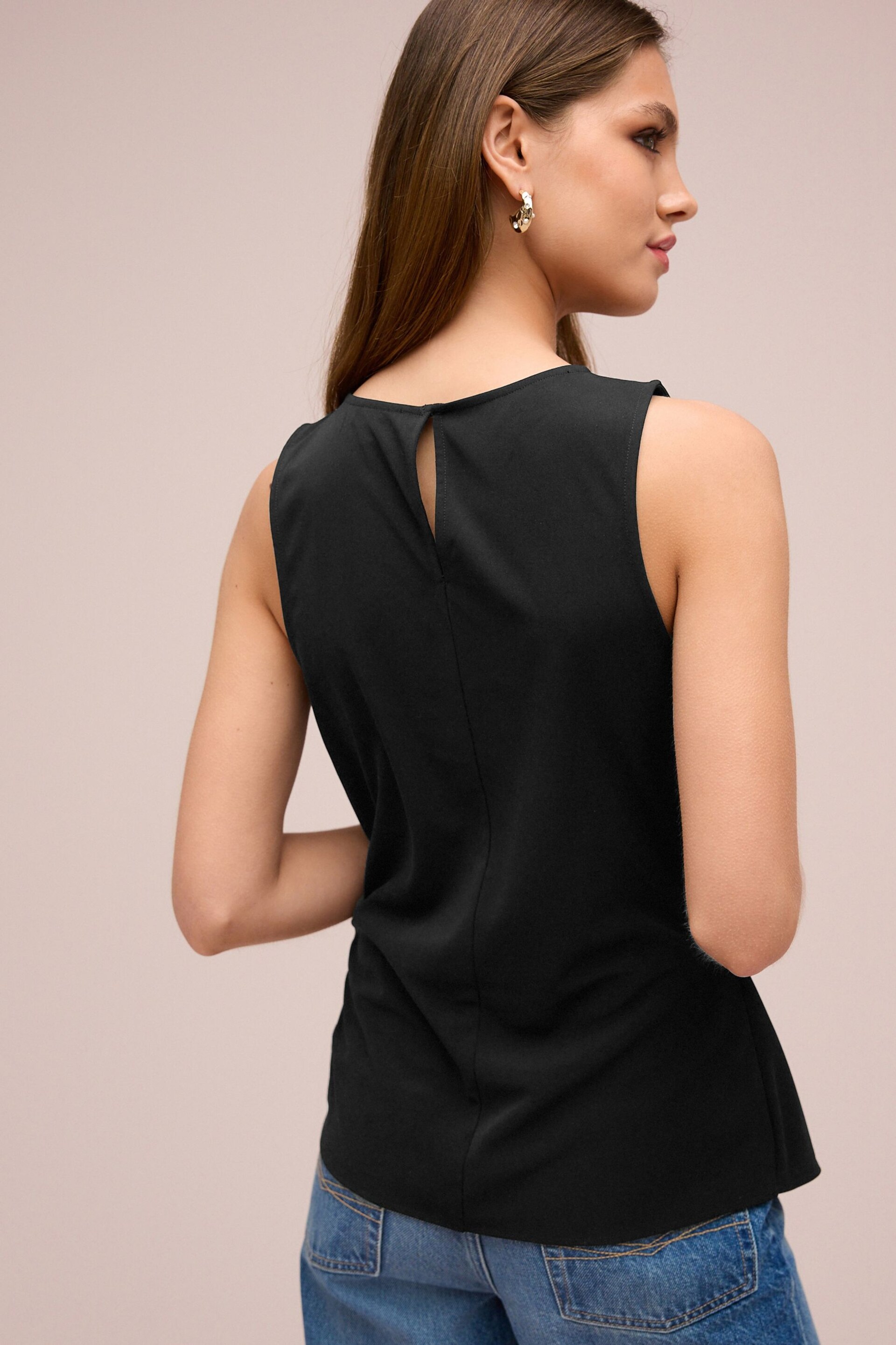 Black Bow Detail Jersey Sleeveless Top - Image 3 of 6
