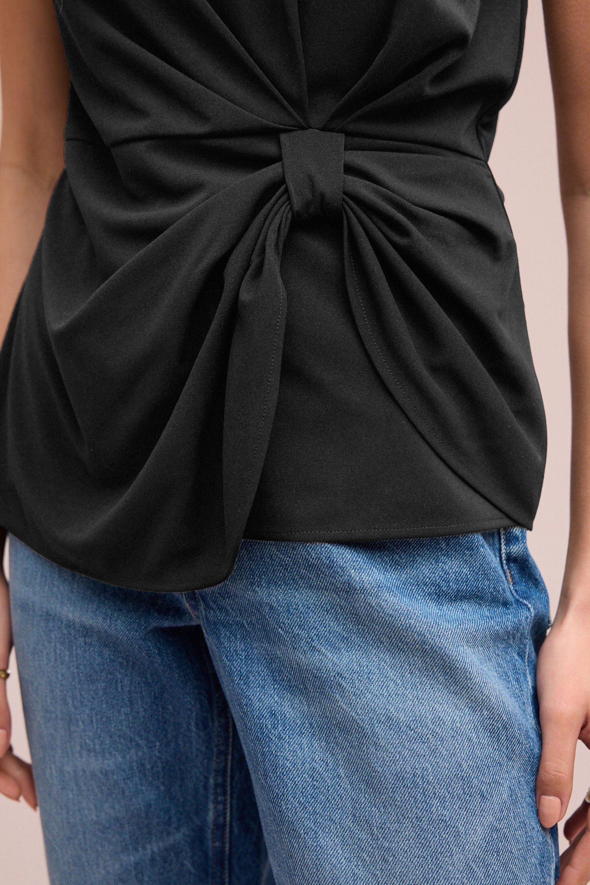 Black Bow Detail Jersey Sleeveless Top - Image 4 of 6