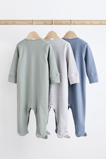 Grey / Blue Baby Cotton Sleepsuits 3 Pack (0-3yrs)