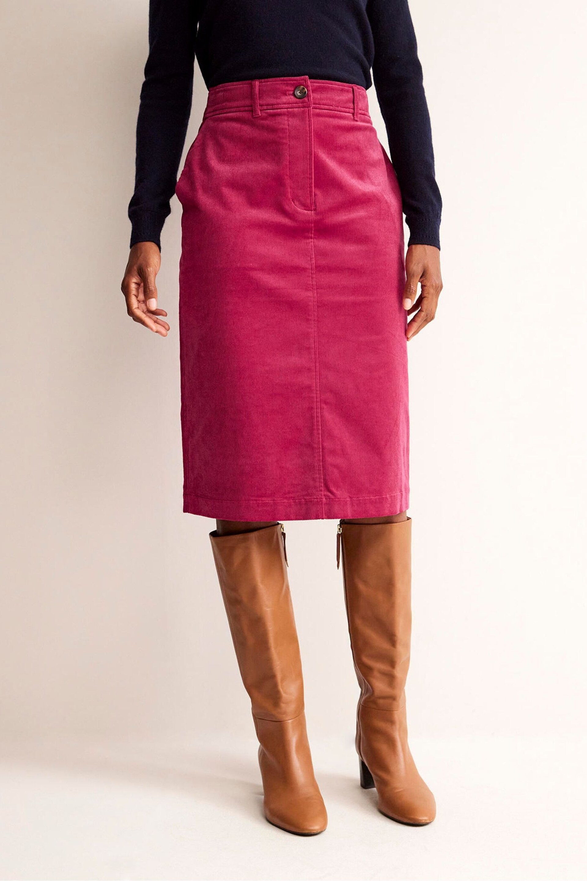 Boden Red Margot Cord Midi Skirt - Image 1 of 6