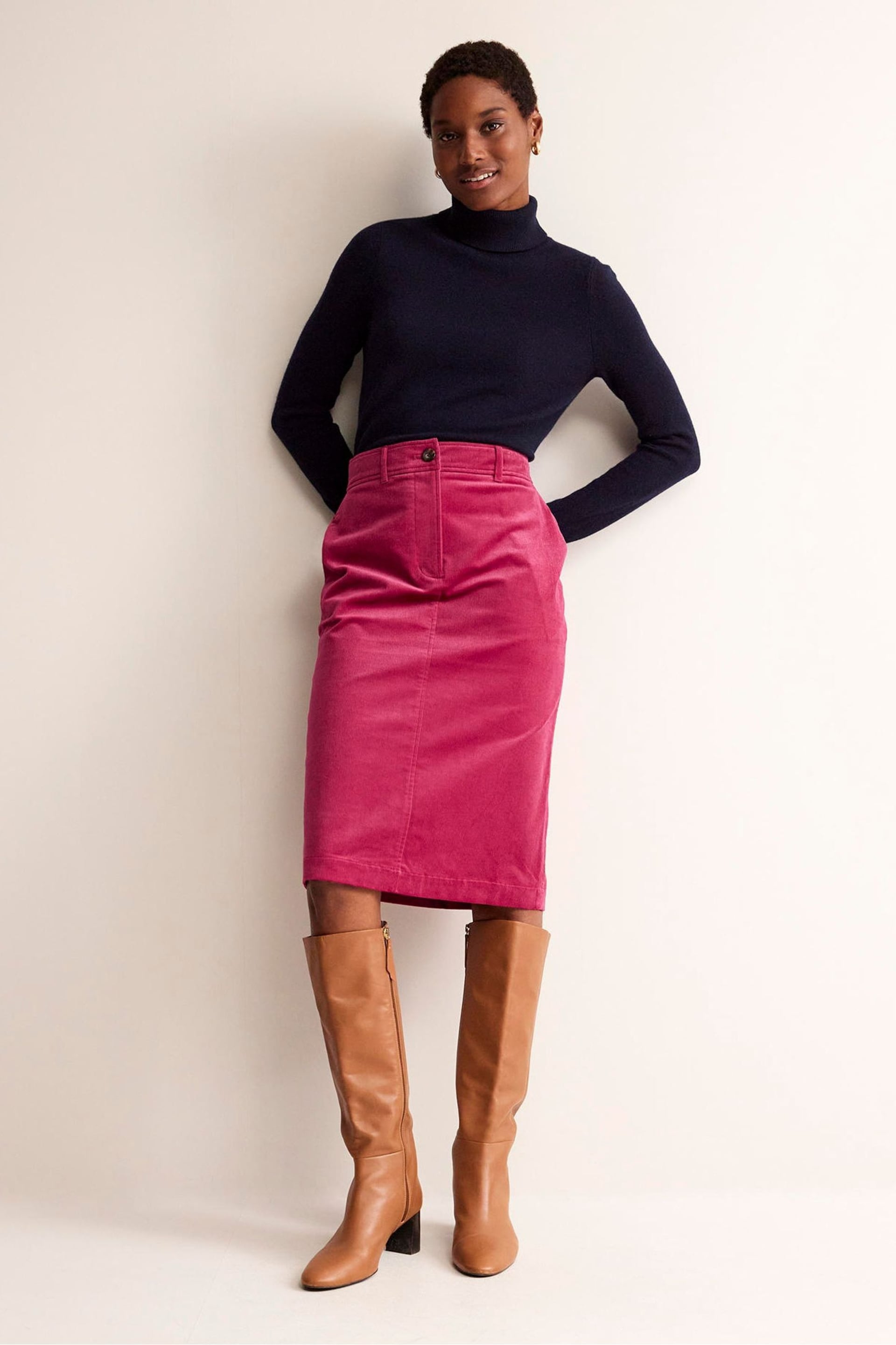 Boden Red Margot Cord Midi Skirt - Image 3 of 6