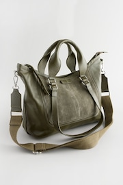 Khaki Green Leather Handheld Grab Bag - Image 4 of 8