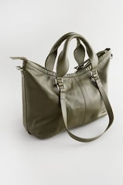 Khaki Green Leather Handheld Grab Bag - Image 5 of 8