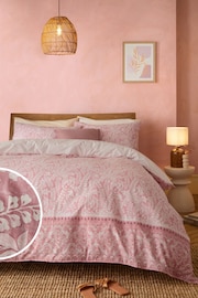 Pink Woodblock Reversible 100% Cotton Duvet Cover and Pillowcase Set - Image 1 of 8