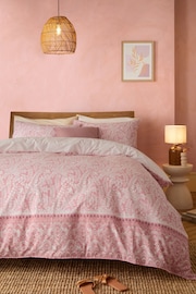 Pink Woodblock Reversible 100% Cotton Duvet Cover and Pillowcase Set - Image 2 of 8