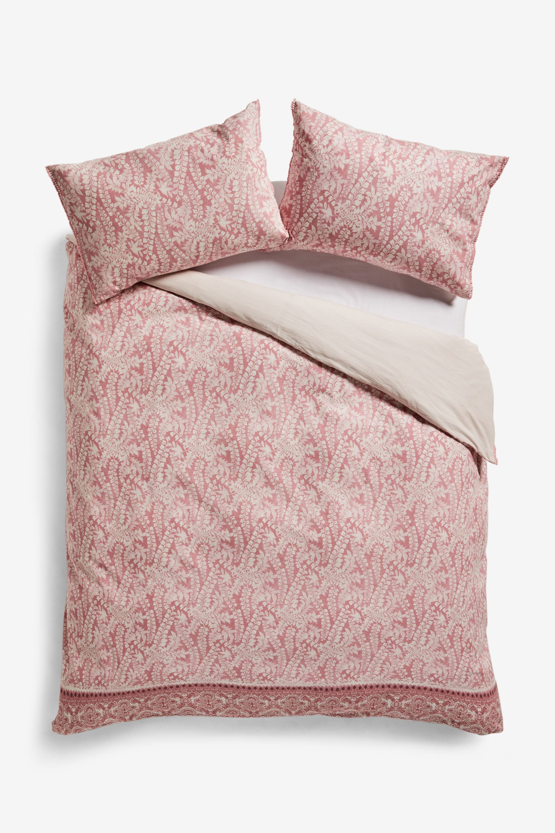 Pink Woodblock Reversible 100% Cotton Duvet Cover and Pillowcase Set - Image 8 of 8