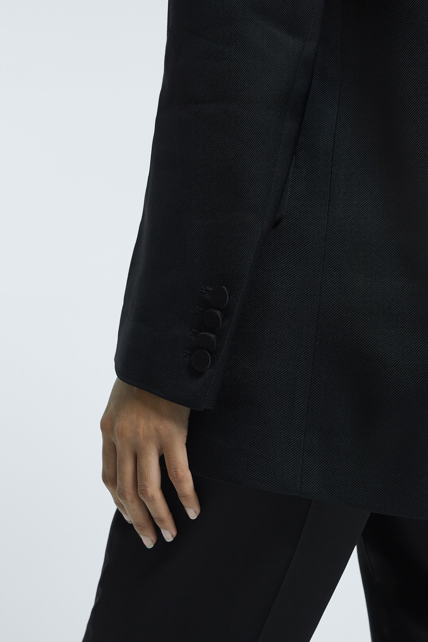 Buy Atelier Oversized Italian Satin Detail Single Breasted Black