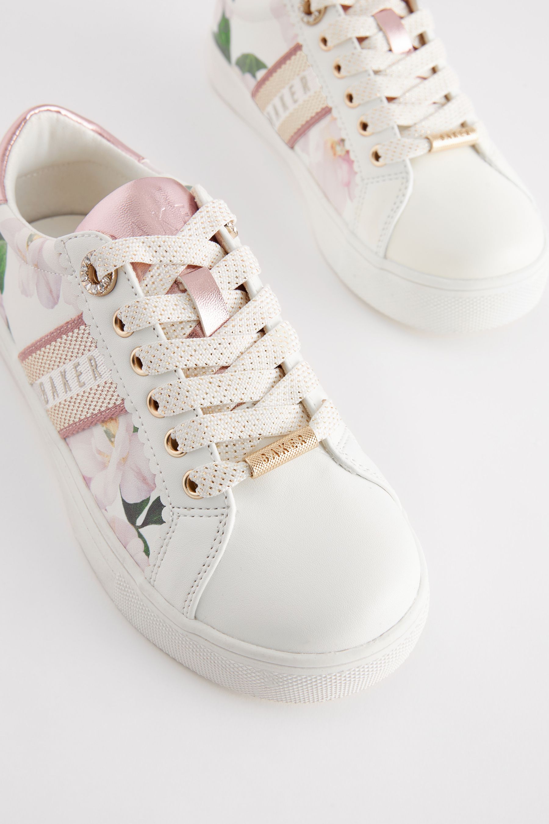 Buy Baker by Ted Baker Girls Floral Lace Up White Trainers from Next Luxembourg